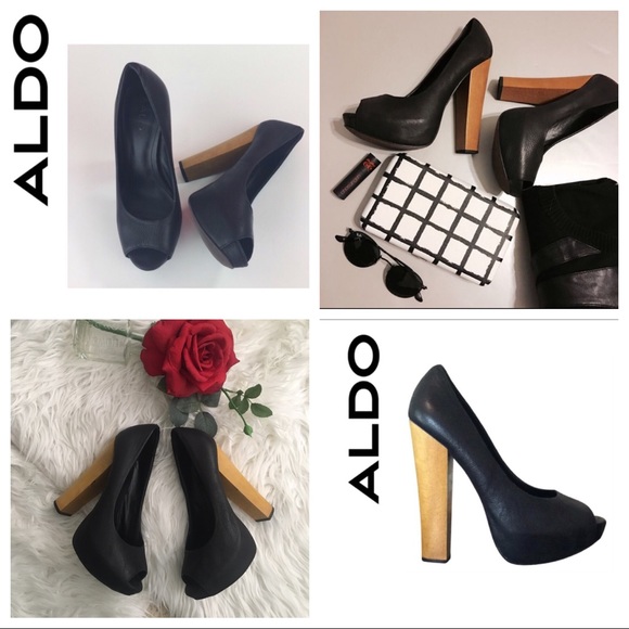 Aldo Shoes - ALDO Black sexy leather/wooden heels.